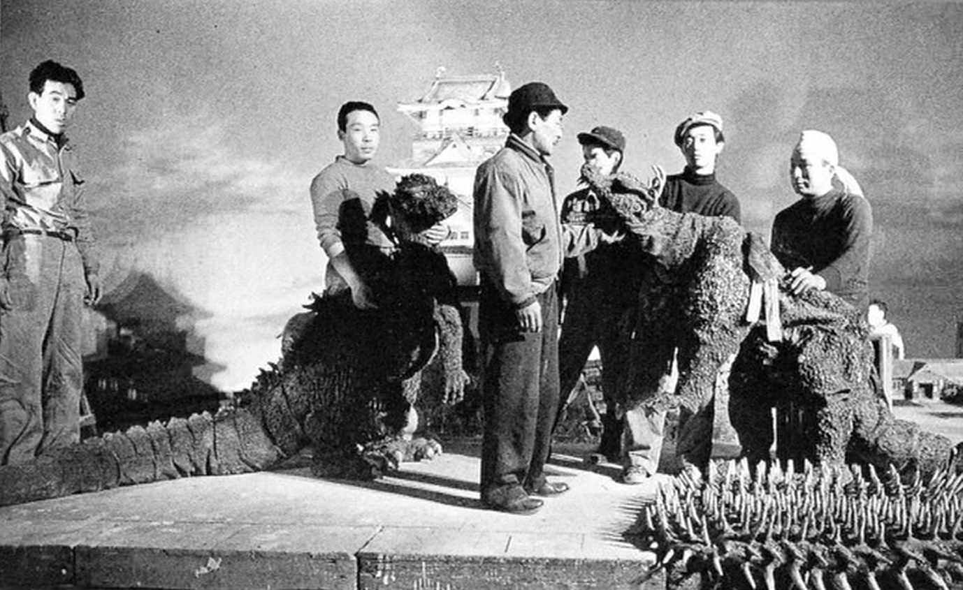 Godzilla on the set